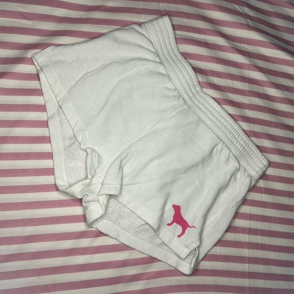 Victoria Secret PINK Y2K 2000's Beach Terry Varsity Shorts White Pink Dog Sz XS - Picture 6 of 13
